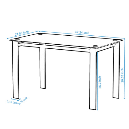 4 Seater  Simple Design Heavy Duty Tempered Minimalist Glass Top Dining Table- Black