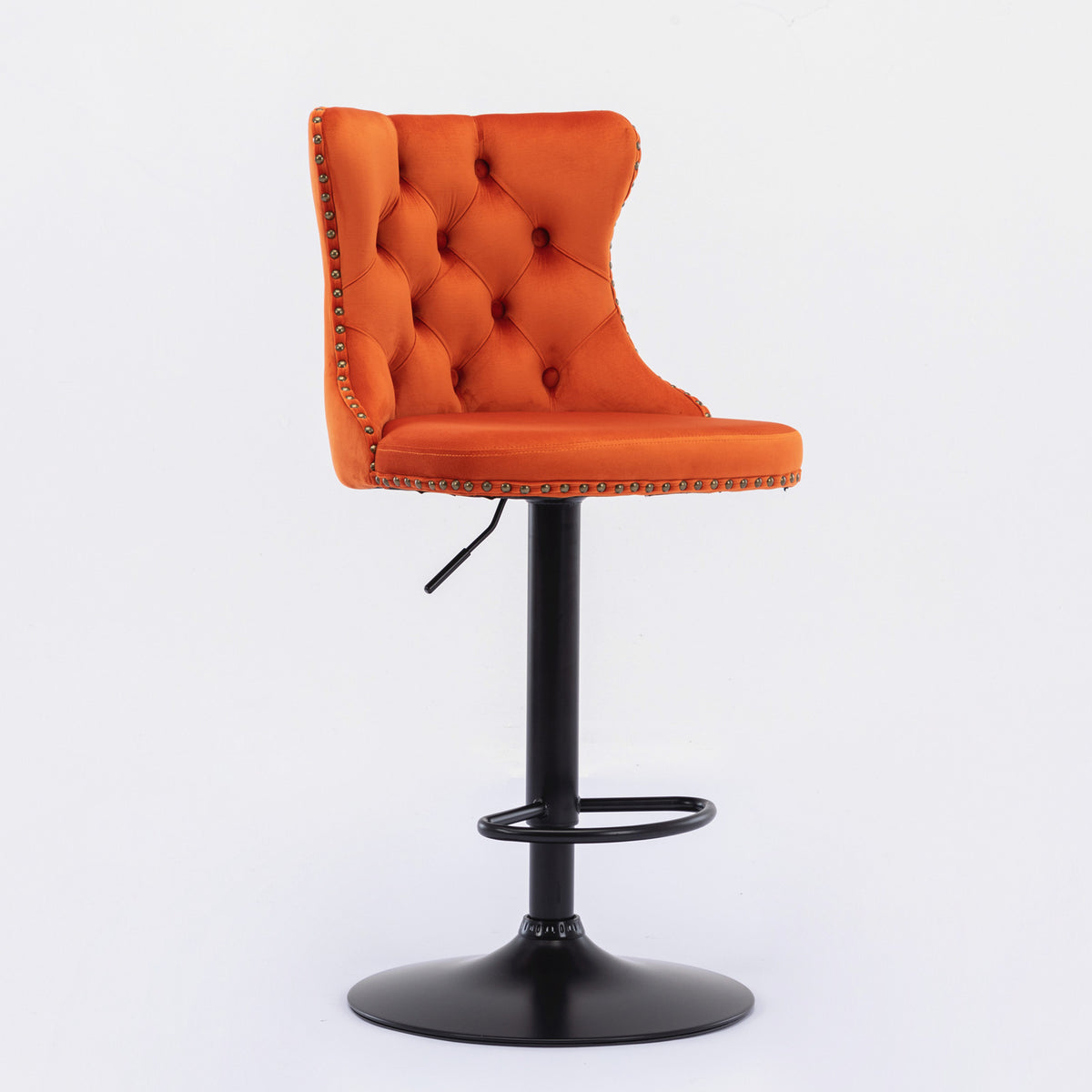 Set of 2 Modern Upholstered Tufted Velvet Armless Bar Stools with Back Rest- Orange