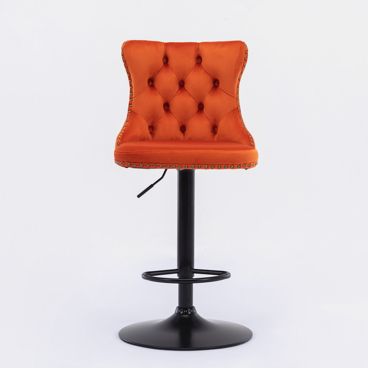Set of 2 Modern Upholstered Tufted Velvet Armless Bar Stools with Back Rest- Orange