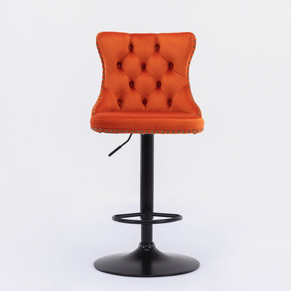 Set of 2 Modern Upholstered Tufted Velvet Armless Bar Stools with Back Rest- Orange