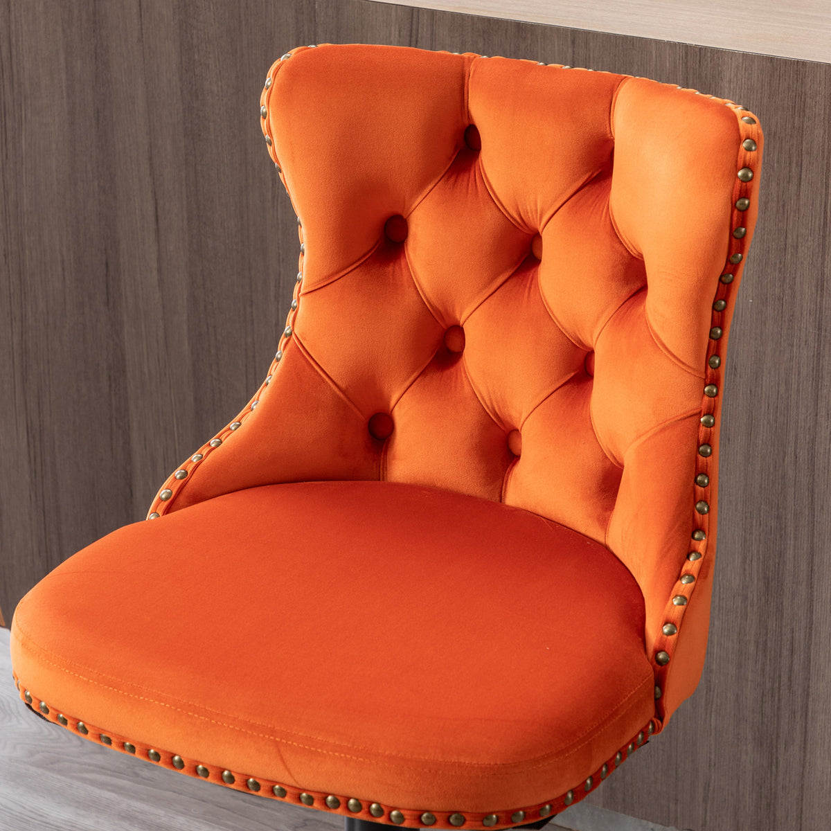 Set of 2 Modern Upholstered Tufted Velvet Armless Bar Stools with Back Rest- Orange
