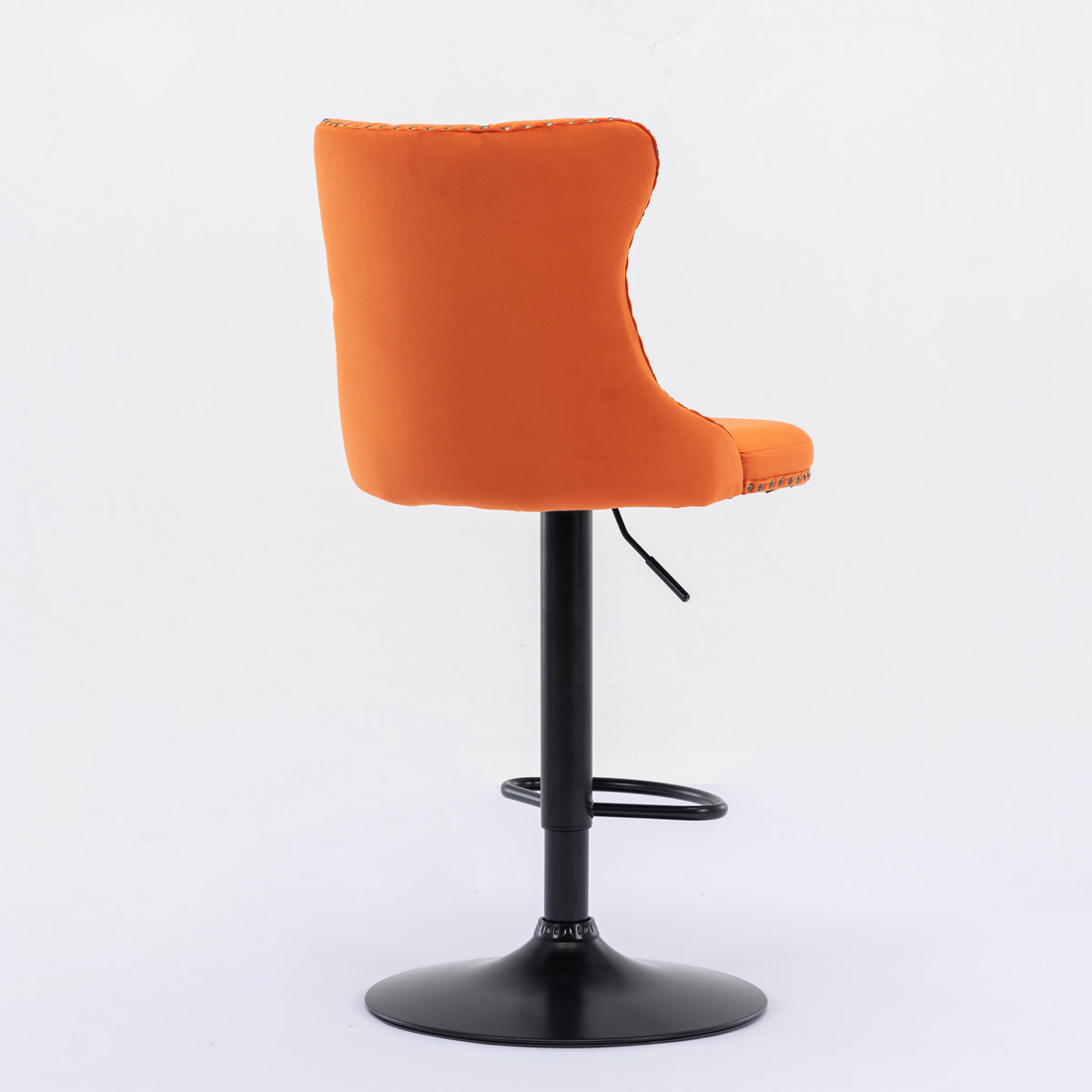 Set of 2 Modern Upholstered Tufted Velvet Armless Bar Stools with Back Rest- Orange