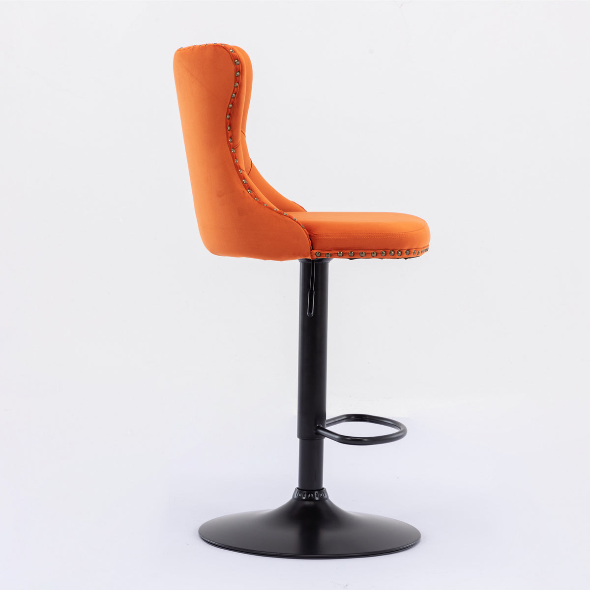 Set of 2 Modern Upholstered Tufted Velvet Armless Bar Stools with Back Rest- Orange