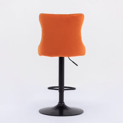 Set of 2 Modern Upholstered Tufted Velvet Armless Bar Stools with Back Rest- Orange
