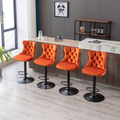 Set of 2 Modern Upholstered Tufted Velvet Armless Bar Stools with Back Rest- Orange