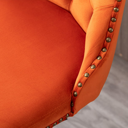 Set of 2 Modern Upholstered Tufted Velvet Armless Bar Stools with Back Rest- Orange