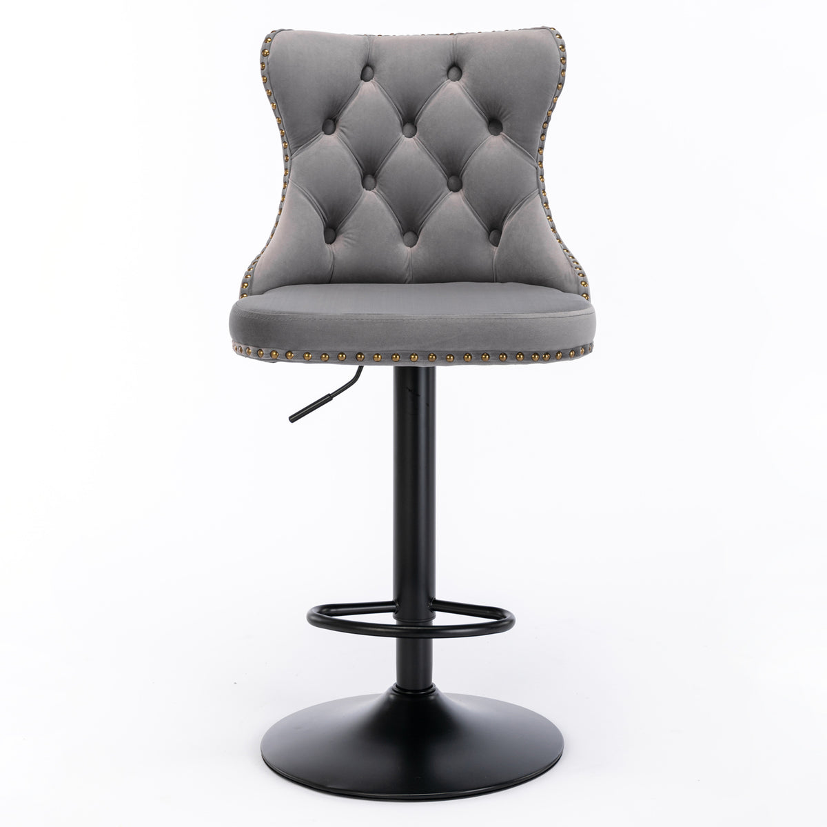 Set of 2 Modern Upholstered Tufted Velvet Armless Bar Stools with Back Rest- Grey
