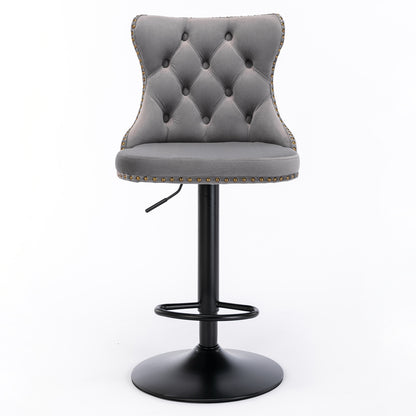 Set of 2 Modern Upholstered Tufted Velvet Armless Bar Stools with Back Rest- Grey