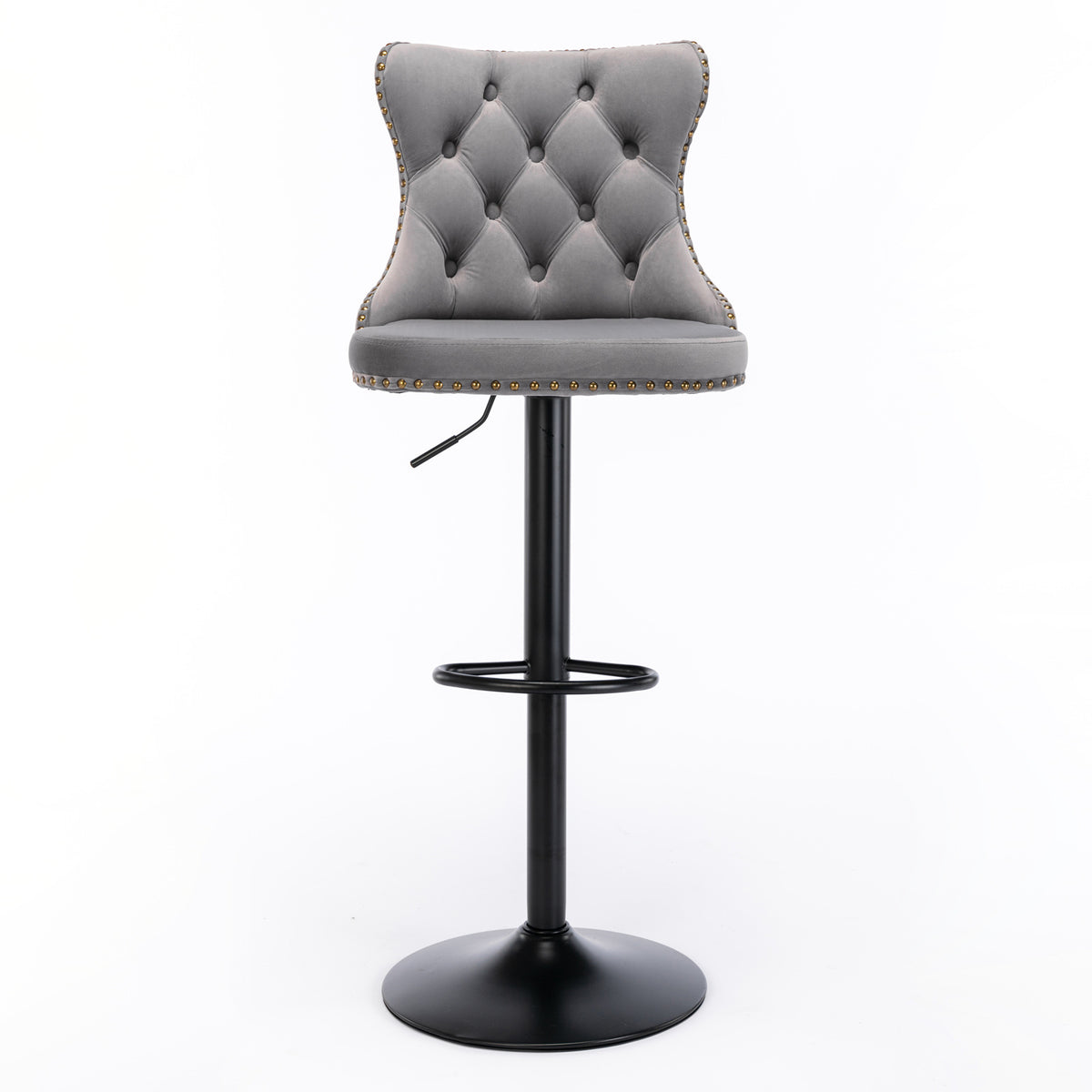 Set of 2 Modern Upholstered Tufted Velvet Armless Bar Stools with Back Rest- Grey