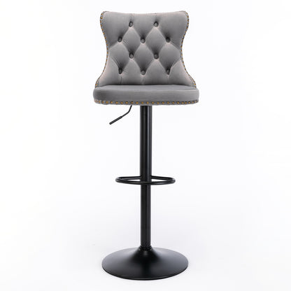 Set of 2 Modern Upholstered Tufted Velvet Armless Bar Stools with Back Rest- Grey
