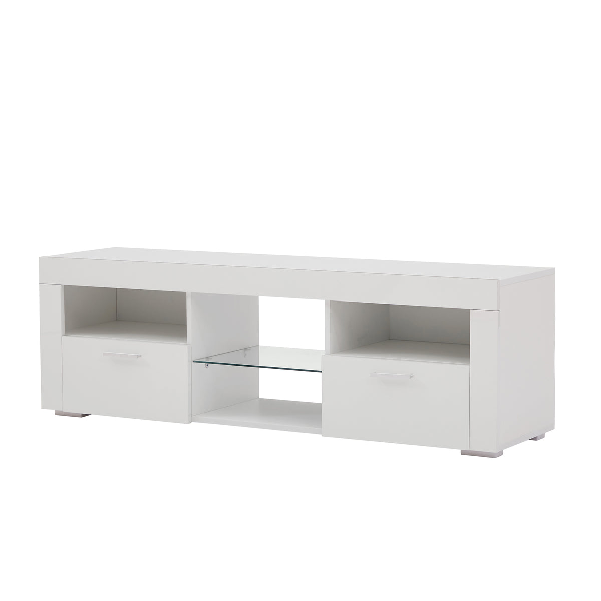 Modern TV Console Storage Media TV High Gloss Organizing Cabinet with LED Light- White
