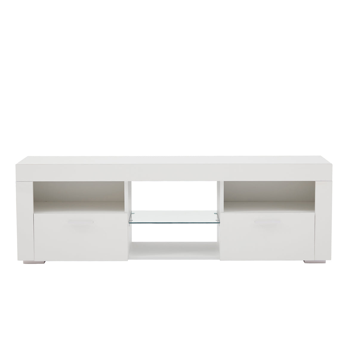 Modern TV Console Storage Media TV High Gloss Organizing Cabinet with LED Light- White