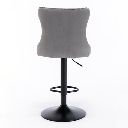Set of 2 Modern Upholstered Tufted Velvet Armless Bar Stools with Back Rest- Grey