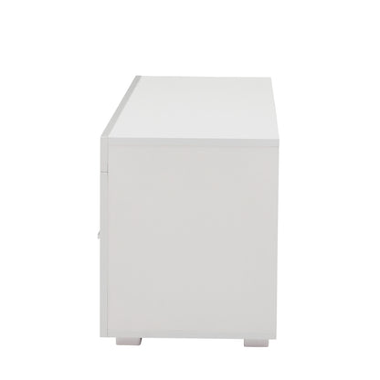 Modern TV Console Storage Media TV High Gloss Organizing Cabinet with LED Light- White