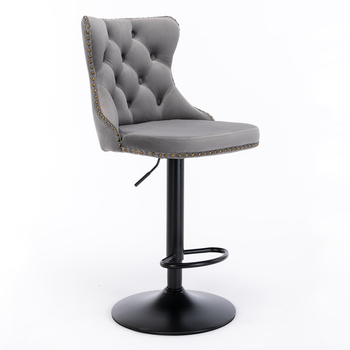 Set of 2 Modern Upholstered Tufted Velvet Armless Bar Stools with Back Rest- Grey