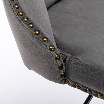 Set of 2 Modern Upholstered Tufted Velvet Armless Bar Stools with Back Rest- Grey