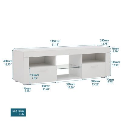 Modern TV Console Storage Media TV High Gloss Organizing Cabinet with LED Light- White