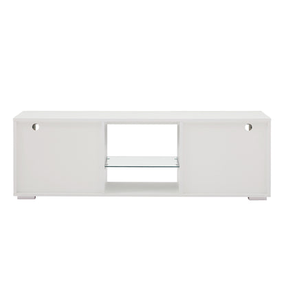 Modern TV Console Storage Media TV High Gloss Organizing Cabinet with LED Light- White
