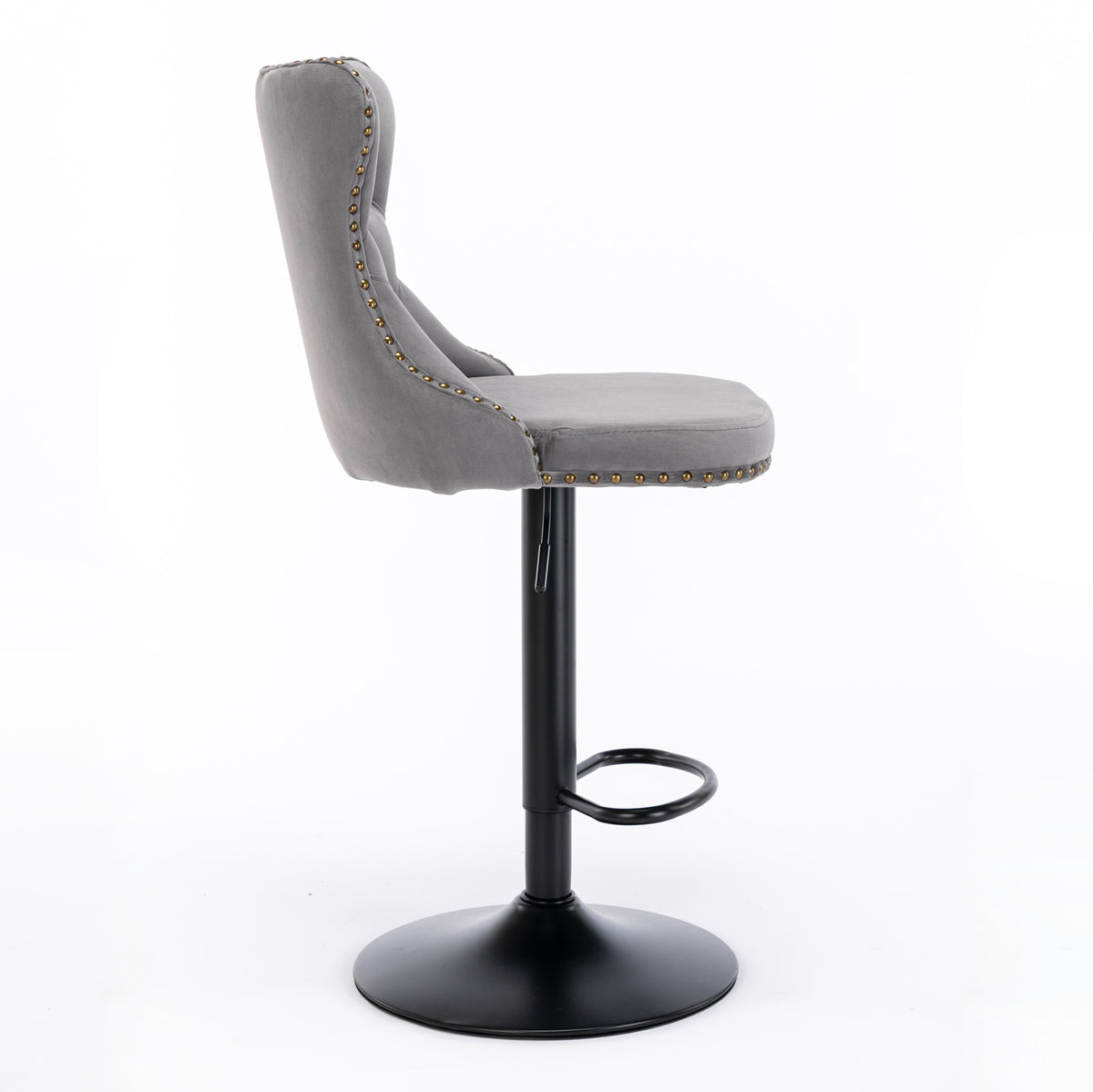 Set of 2 Modern Upholstered Tufted Velvet Armless Bar Stools with Back Rest- Grey