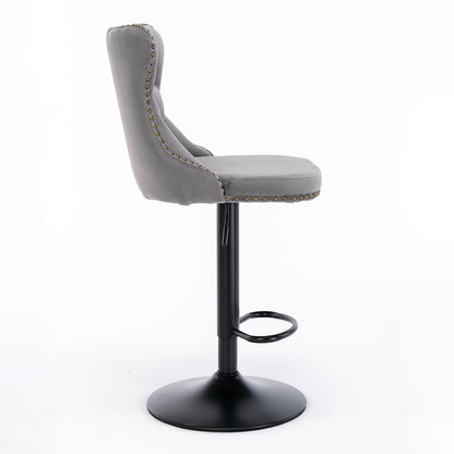Set of 2 Modern Upholstered Tufted Velvet Armless Bar Stools with Back Rest- Grey