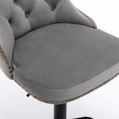 Set of 2 Modern Upholstered Tufted Velvet Armless Bar Stools with Back Rest- Grey