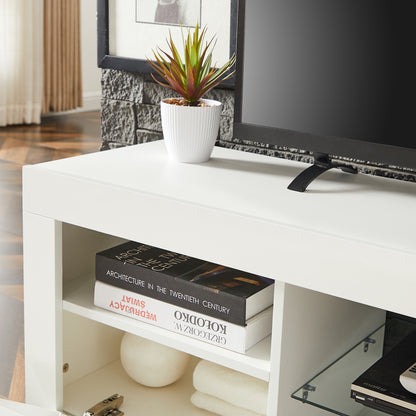 Modern TV Console Storage Media TV High Gloss Organizing Cabinet with LED Light- White