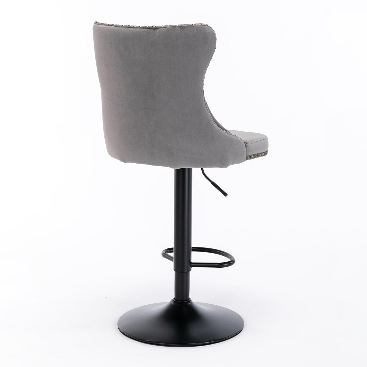 Set of 2 Modern Upholstered Tufted Velvet Armless Bar Stools with Back Rest- Grey