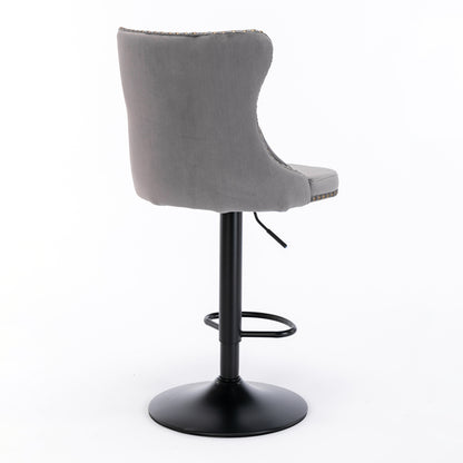 Set of 2 Modern Upholstered Tufted Velvet Armless Bar Stools with Back Rest- Grey