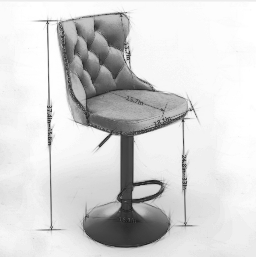 Set of 2 Modern Upholstered Tufted Velvet Armless Bar Stools with Back Rest- Grey