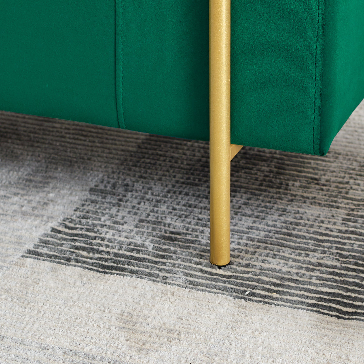 Elegant Upholstered Linen Storage Bench with Cylindrical Arms and Iron Legs- Green