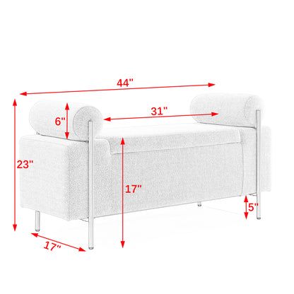 Elegant Upholstered Linen Storage Bench with Cylindrical Arms and Iron Legs- Green