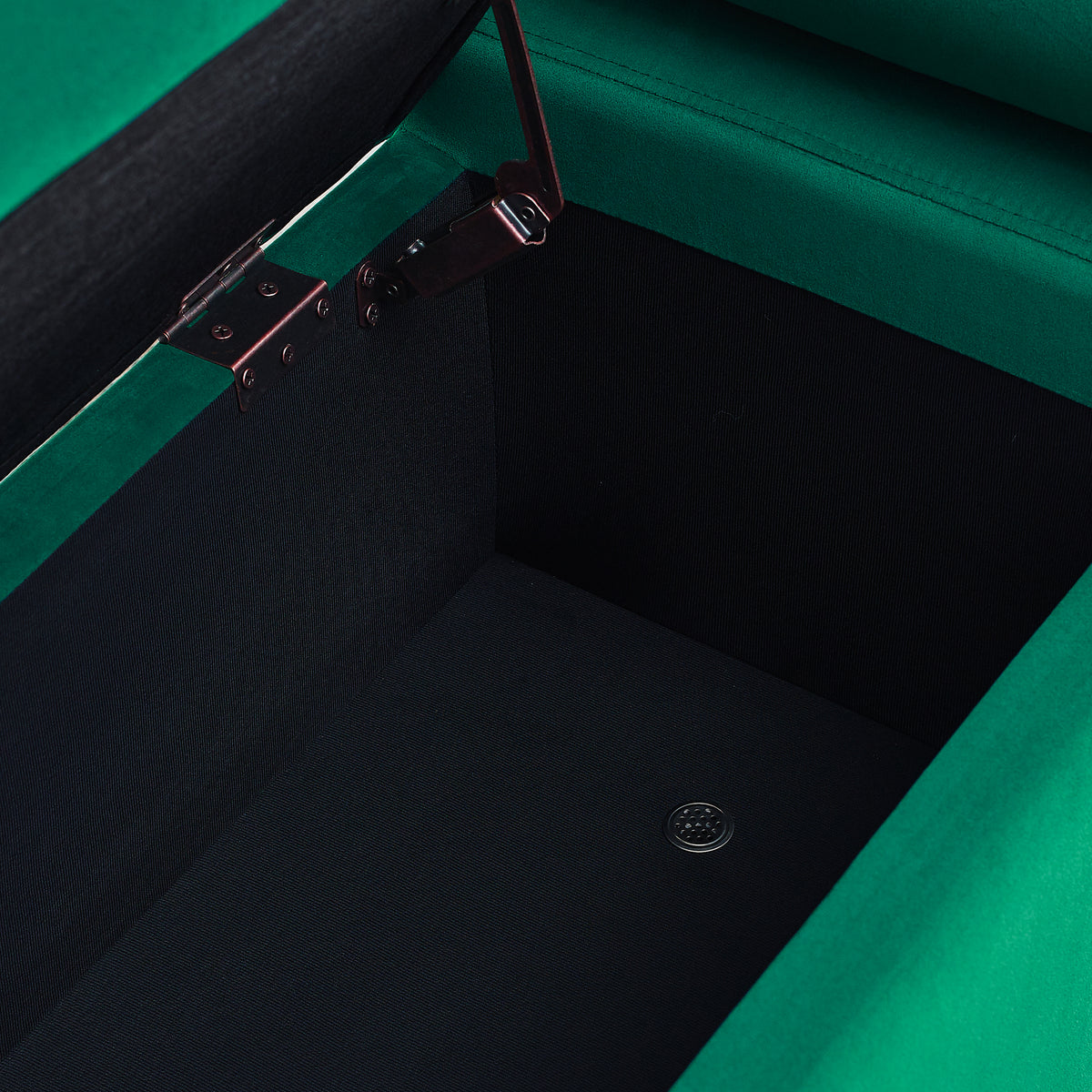 Elegant Upholstered Linen Storage Bench with Cylindrical Arms and Iron Legs- Green