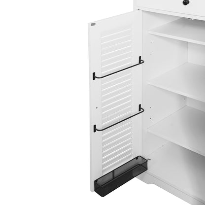 Freestanding Shoe Rack with 2 Shutter Door Narrow Shoe Storage- White