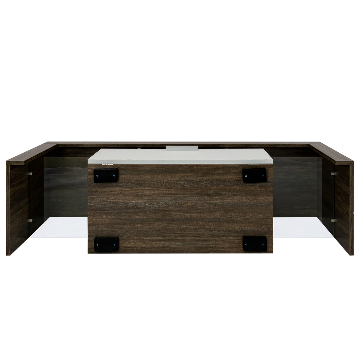 Easy and Quick Assembly Modern TV Stand with Toughened Glass Shelf- Brown+White