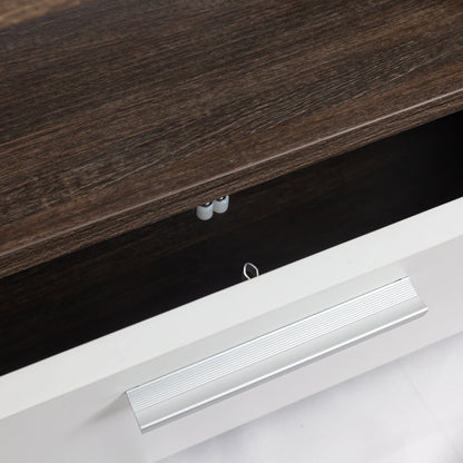 Easy and Quick Assembly Modern TV Stand with Toughened Glass Shelf- Brown+White