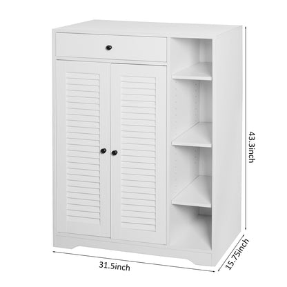 Freestanding Shoe Rack with 2 Shutter Door Narrow Shoe Storage- White