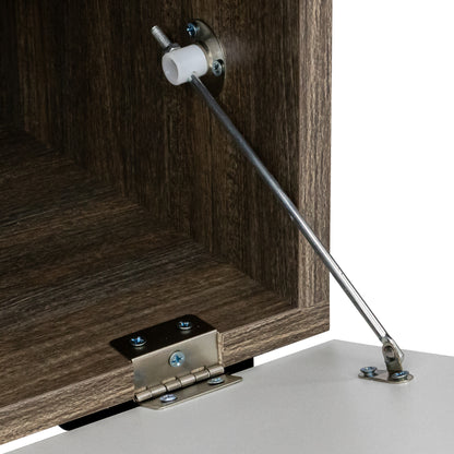 Easy and Quick Assembly Modern TV Stand with Toughened Glass Shelf- Brown+White