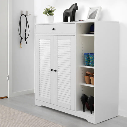 Freestanding Shoe Rack with 2 Shutter Door Narrow Shoe Storage- White
