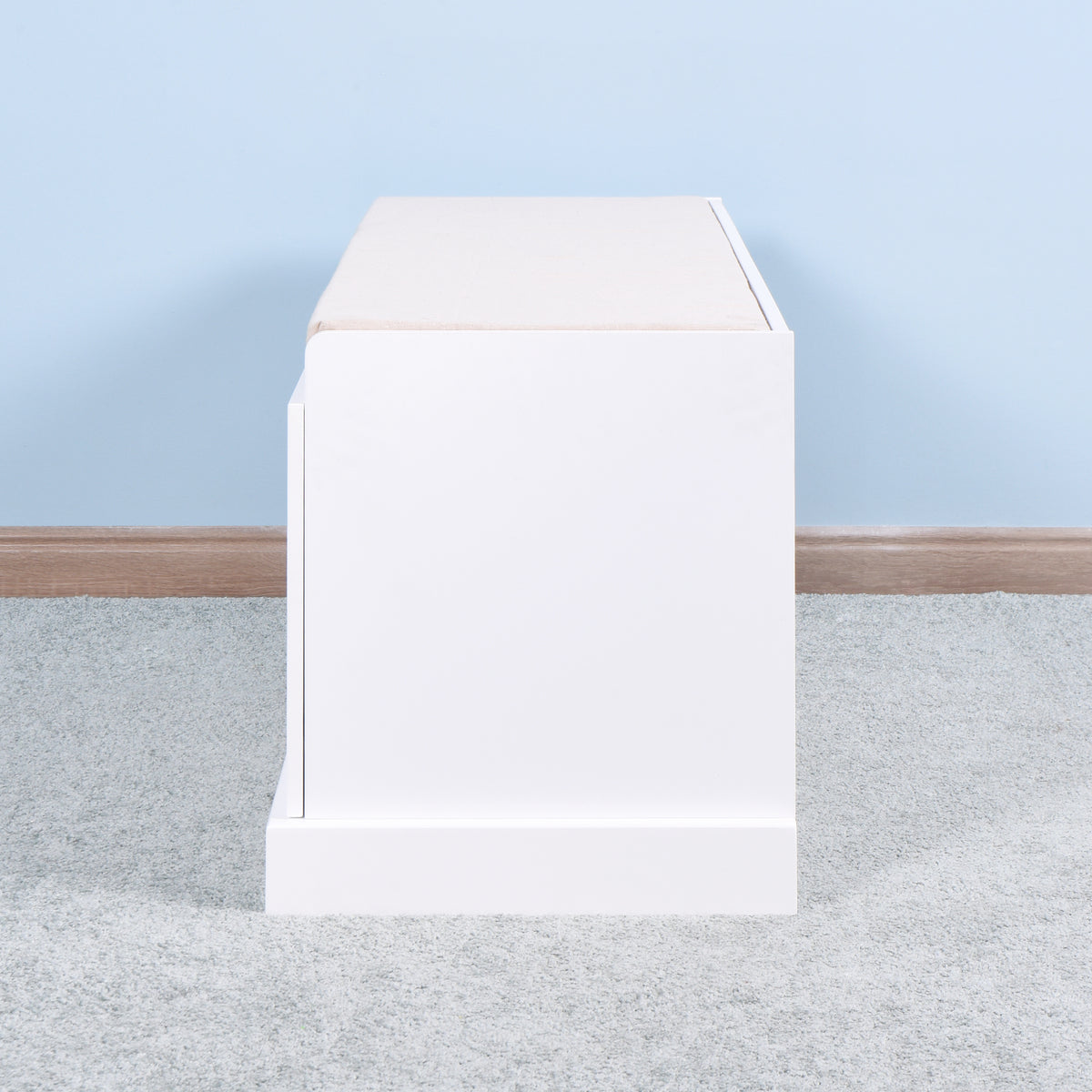 2 Doors 2 Cabinets Wooden Entryway Shoe Cabinet Storage Bench with White Cushion