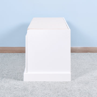 2 Doors 2 Cabinets Wooden Entryway Shoe Cabinet Storage Bench with White Cushion