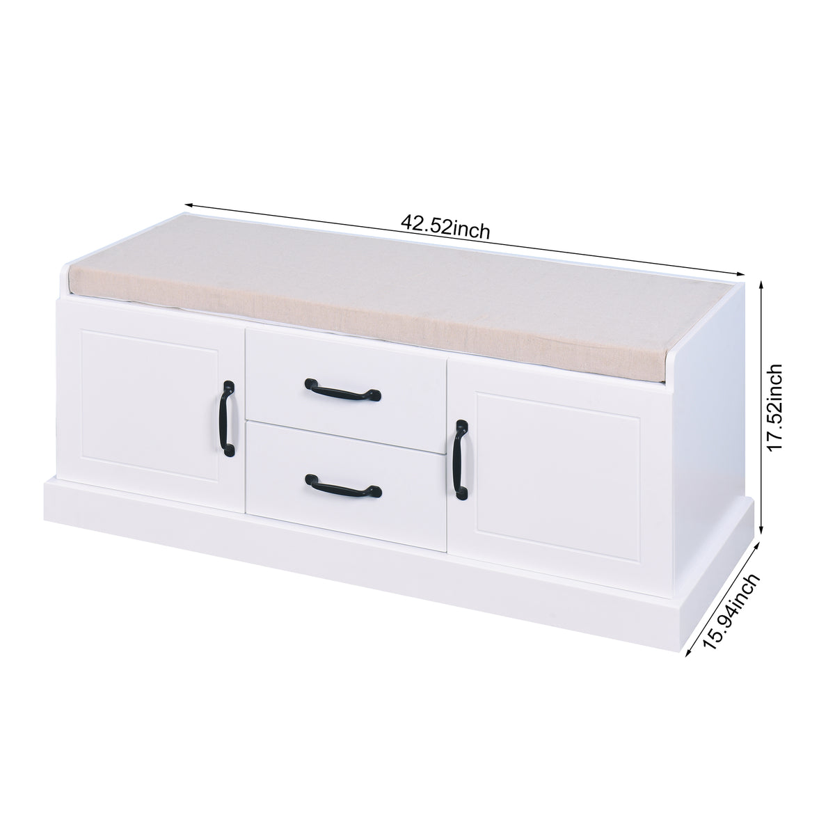 2 Doors 2 Cabinets Wooden Entryway Shoe Cabinet Storage Bench with White Cushion
