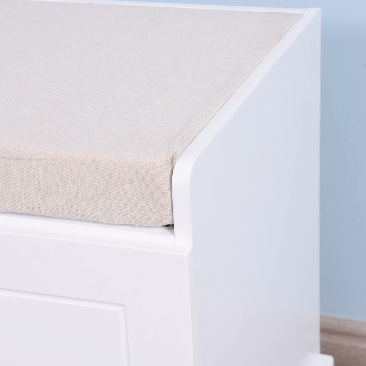 2 Doors 2 Cabinets Wooden Entryway Shoe Cabinet Storage Bench with White Cushion