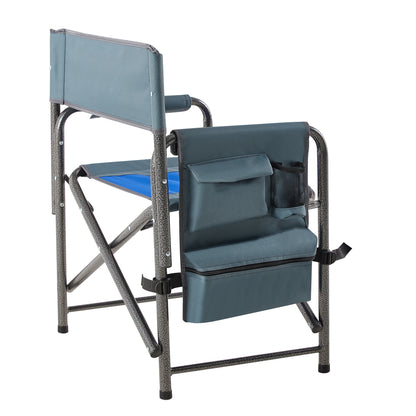 2pcs Padded Folding Outdoor Chair with Pockets Oversized Directors Chair- Blue+Grey