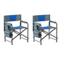2pcs Padded Folding Outdoor Chair with Pockets Oversized Directors Chair- Blue+Grey