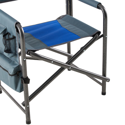 2pcs Padded Folding Outdoor Chair with Pockets Oversized Directors Chair- Blue+Grey