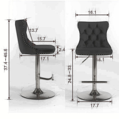 Set of 2 Modern Upholstered Tufted Velvet Armless Bar Stools with Chrome Details- Khaki