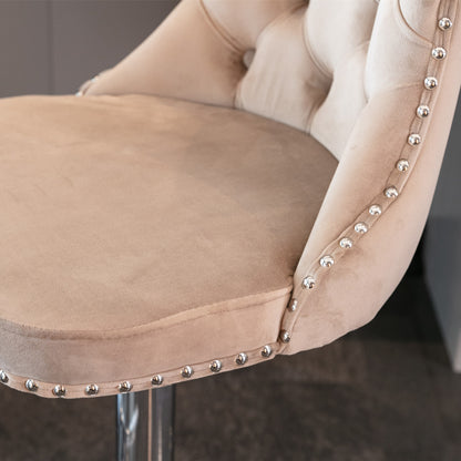 Set of 2 Modern Upholstered Tufted Velvet Armless Bar Stools with Chrome Details- Khaki