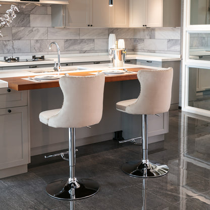 Set of 2 Modern Upholstered Tufted Velvet Armless Bar Stools with Chrome Details- Khaki