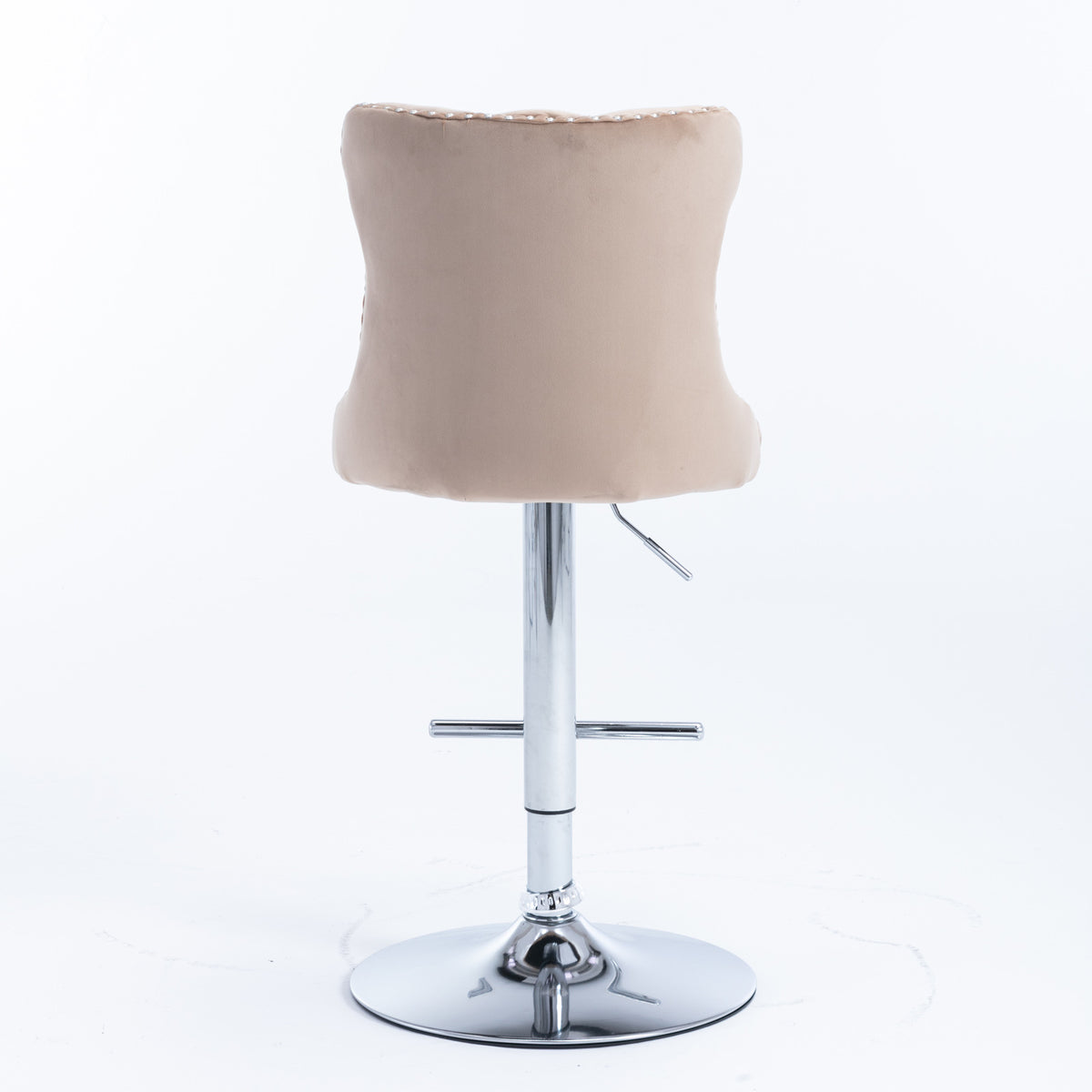 Set of 2 Modern Upholstered Tufted Velvet Armless Bar Stools with Chrome Details- Khaki