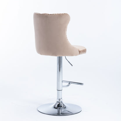 Set of 2 Modern Upholstered Tufted Velvet Armless Bar Stools with Chrome Details- Khaki